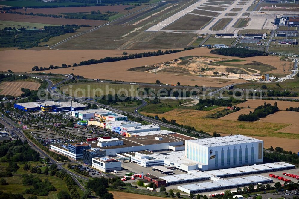Aerial image Waltersdorf - Industrial estate and company settlement along the Gruenauer Strasse in Waltersdorf in the state Brandenburg, Germany