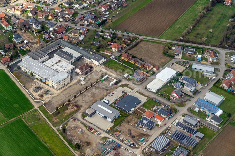 Weisweil from above - Industrial estate and company settlement in Weisweil in the state Baden-Wurttemberg, Germany