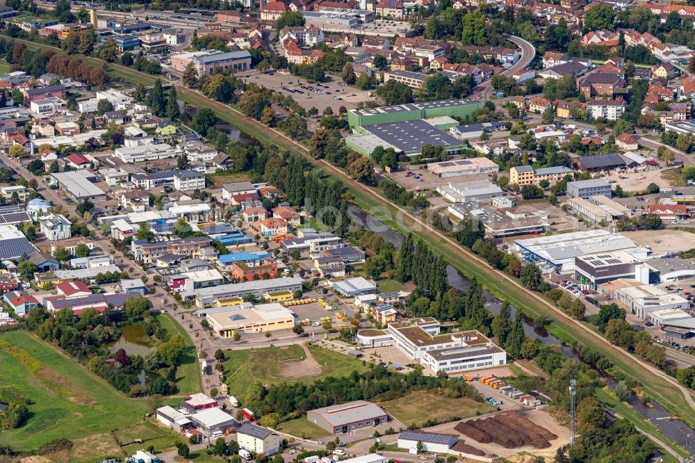 Aerial image Emmendingen - Industrial estate and company settlement Westlich of Elz in Emmendingen in the state Baden-Wuerttemberg, Germany