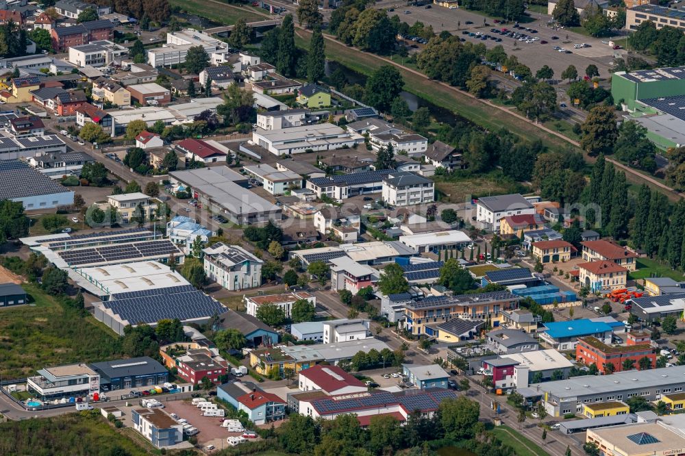 Emmendingen from above - Industrial estate and company settlement Westlich of Elz in Emmendingen in the state Baden-Wuerttemberg, Germany