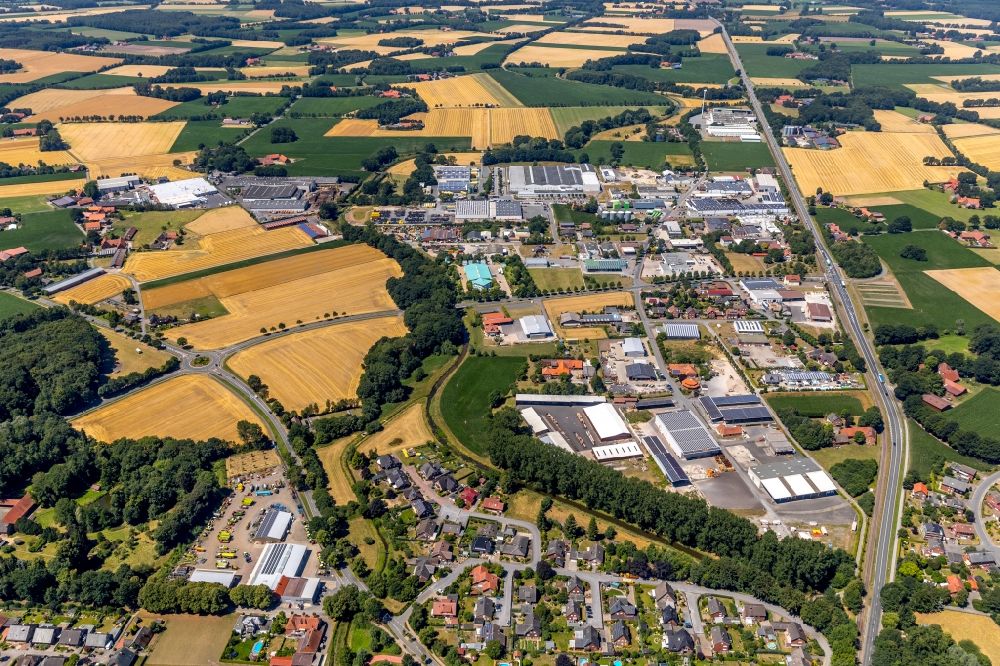 Aerial photograph Beelen - Industrial estate and company settlement on Westring in Beelen in the state North Rhine-Westphalia, Germany