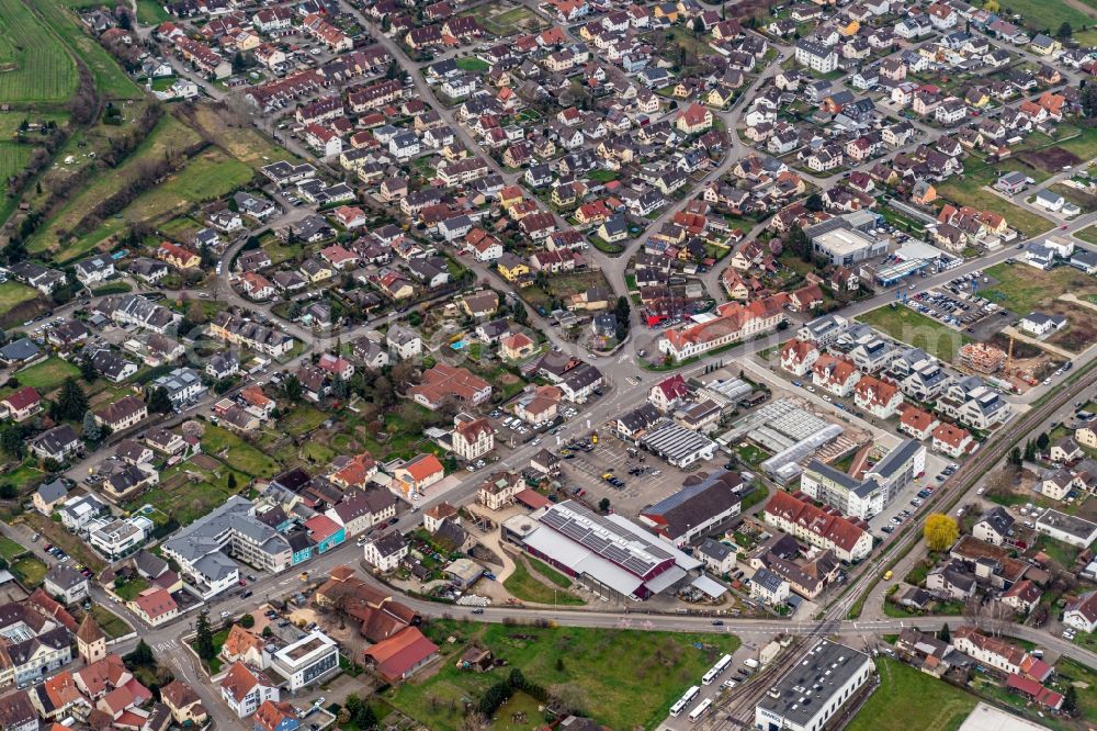 Aerial image Endingen am Kaiserstuhl - Industrial estate and company settlement and Wohngebiet in Westen in Endingen am Kaiserstuhl in the state Baden-Wurttemberg, Germany