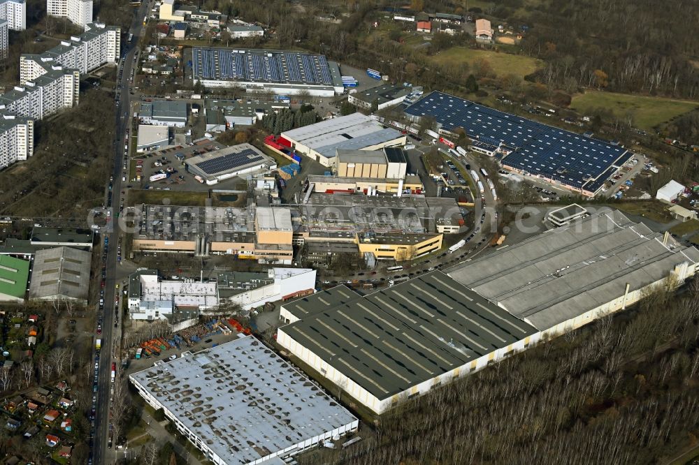 Berlin from above - Industrial estate and company settlement on Zerpenschleuser Ring in the district Maerkisches Viertel in Berlin, Germany