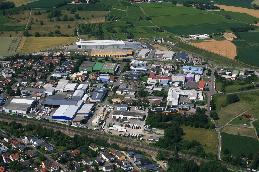 Efringen-Kirchen from the bird's eye view: Industrial estate and company settlements in the district Efringen in Efringen-Kirchen in the state Baden-Wurttemberg