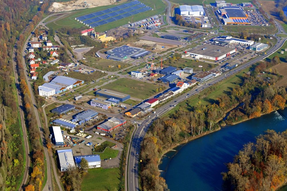 Aerial image Waldshut-Tiengen - Industrial estate and company settlement Gewerbepark Hochrhein in Waldshut-Tiengen in the state Baden-Wurttemberg, Germany