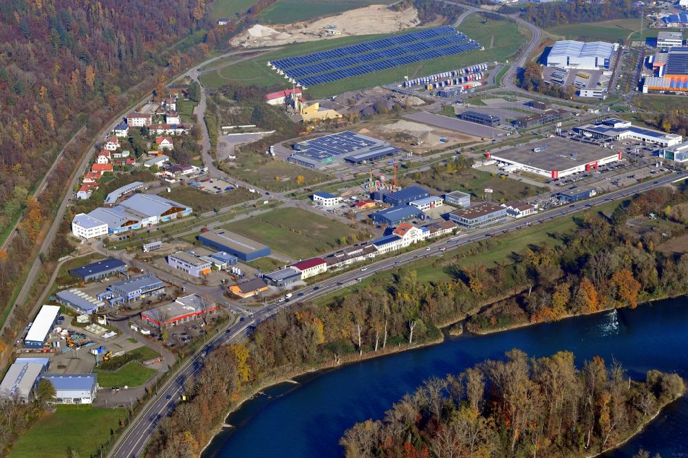 Aerial photograph Waldshut-Tiengen - Industrial estate and company settlement Gewerbepark Hochrhein in Waldshut-Tiengen in the state Baden-Wurttemberg, Germany