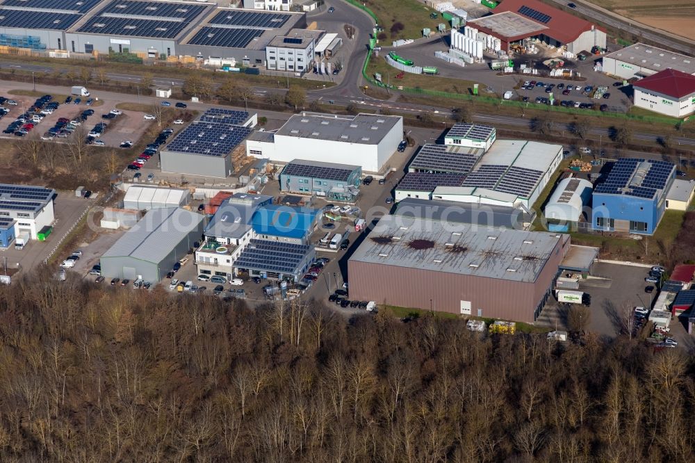 Aerial photograph Herxheim bei Landau (Pfalz) - Industrial estate Gewerbepark West II in Herxheim bei Landau (Pfalz) in the state Rhineland-Palatinate, Germany