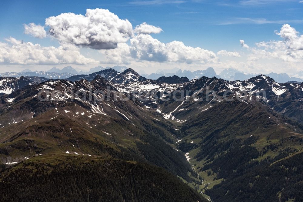 Aerial image Staniska - Rocky and mountainous landscape the Alps in Staniska in Tirol, Austria