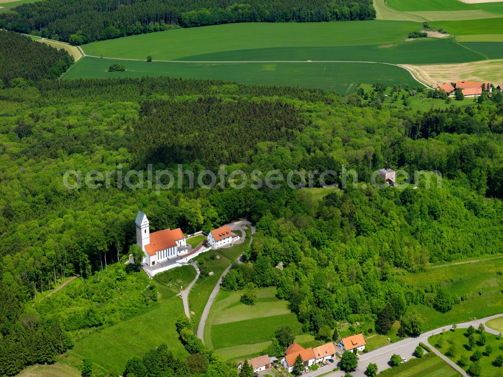 Aerial image Offingen - Mountain Bussen with ther pilgrimage church in Offingen in the state Baden-Wuerttemberg, Germany