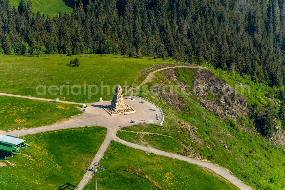 Aerial image Feldberg (Schwarzwald) - Mountainous landscape of Feldberg in the Black Forest in Feldberg (Schwarzwald) in the state Baden-Wuerttemberg. Bismarck-Monument and top station of the Seebuck chairlift