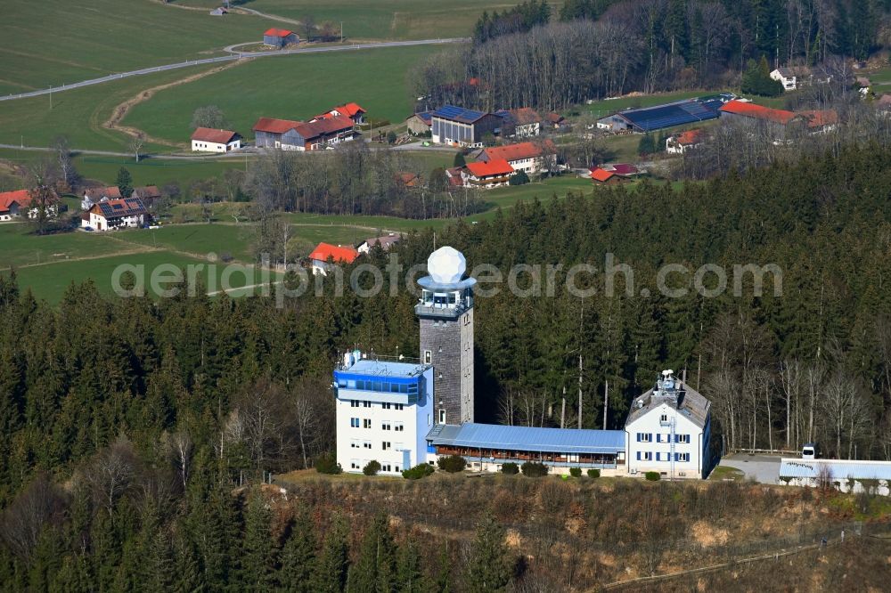 Hohenpeißenberg from the bird's eye view: Summit of the Hohe Peissenberg near Hohenpeissenberg in the state of Bavaria. In the picture the Meteorological Observatory, the oldest mountain weather station in the world