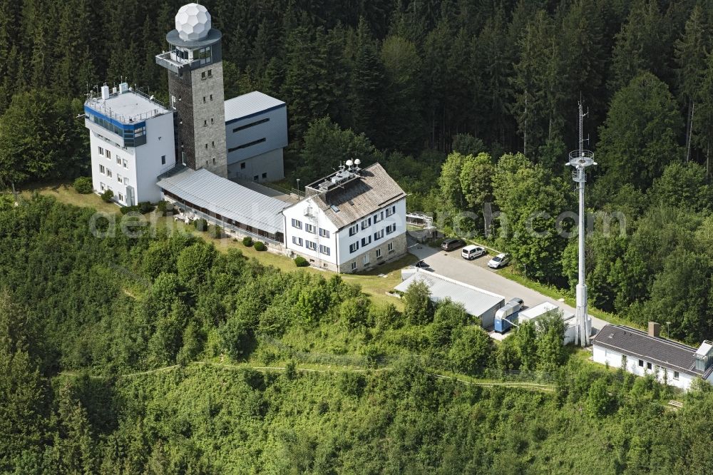 Hohenpeißenberg from the bird's eye view: Summit of the Hohe Peissenberg near Hohenpeissenberg in the state of Bavaria. In the picture the Meteorological Observatory, the oldest mountain weather station in the world