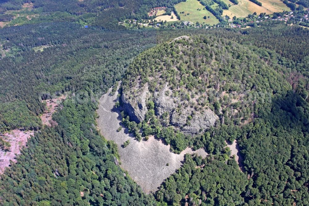 Aerial image Svor - Rocky and mountainous landscape Kleis - Klic in Svor in Liberecky kraj, Czech Republic