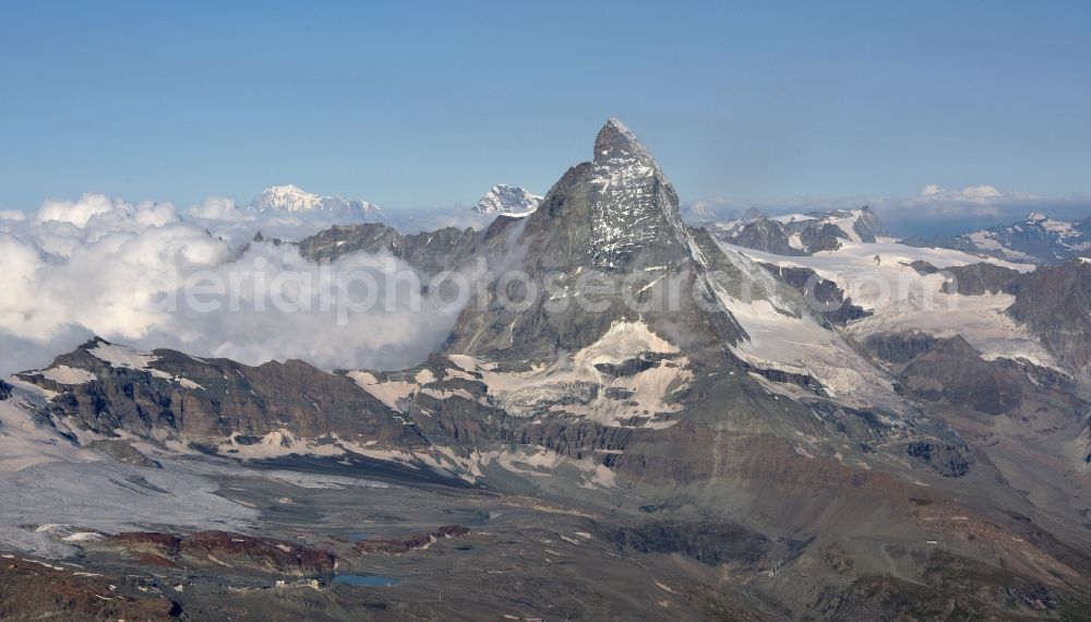 Aerial image Zermatt - Rocky and mountainous landscape of Matterhorn in Zermatt in the canton Wallis, Switzerland