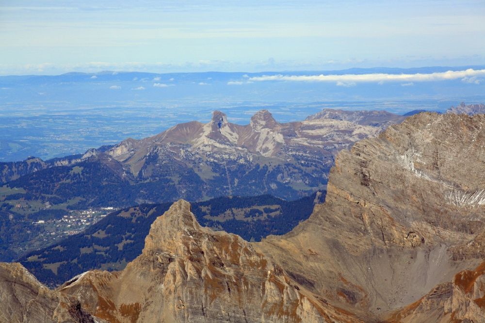 Leysin from above - Rocky and mountainous landscape of Petit Muveran and Tour d'Ai in the Swiss Alps at Leysin in the canton Vaud, Switzerland