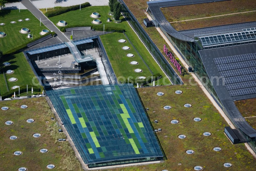 Leinfelden-Echterdingen from above - Glas roof at exhibition grounds and exhibition halls of the Messe in Stuttgart in the state Baden-Wurttemberg, Germany