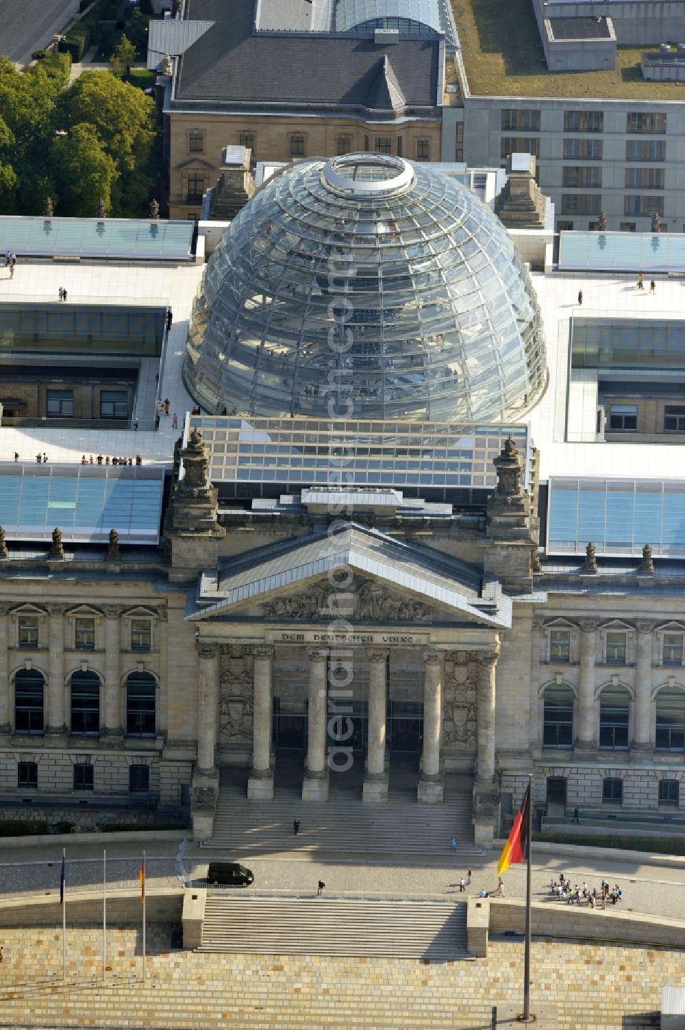 Berlin from above - Glass dome on the roof of Reichstag in Berlin on the Spree sheets in Berlin - Mitte