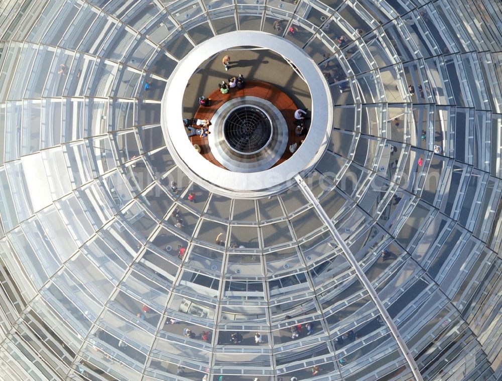Aerial image Berlin - Glass dome on the roof of Reichstag in Berlin on the Spree sheets in Berlin - Mitte
