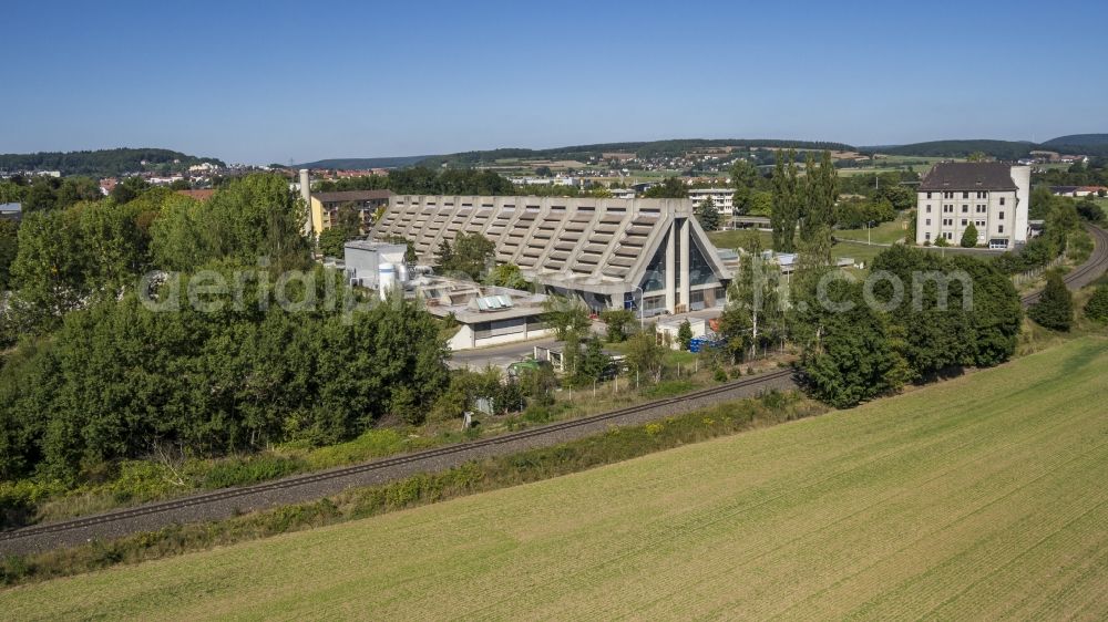 Aerial photograph Amberg - The Glasfactory or so called Glascathedral in the district Bergsteig in Amberg in the state Bavaria, was the last building planed by famous architect, designer and founder of Bauhaus Walter Gropius
