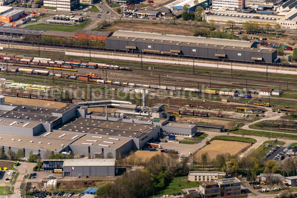 Aerial image Offenburg - Tracks of Abstellgleise and Rongier Anlagen at the depot of the operating plant in Offenburg in the state Baden-Wurttemberg, Germany