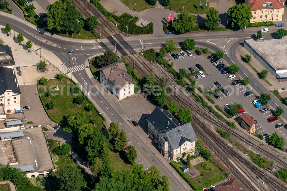 Sigmaringen from the bird's eye view: Tracks of on Bahnhofstrasse at the depot of the operating plant in Sigmaringen in the state Baden-Wuerttemberg, Germany