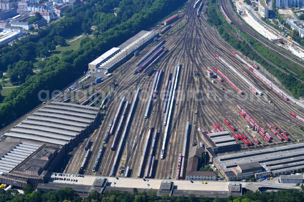 Stuttgart from the bird's eye view: Tracks of Deutschen Bahn AG at the depot of the operating plant in Stuttgart in the state Baden-Wurttemberg, Germany
