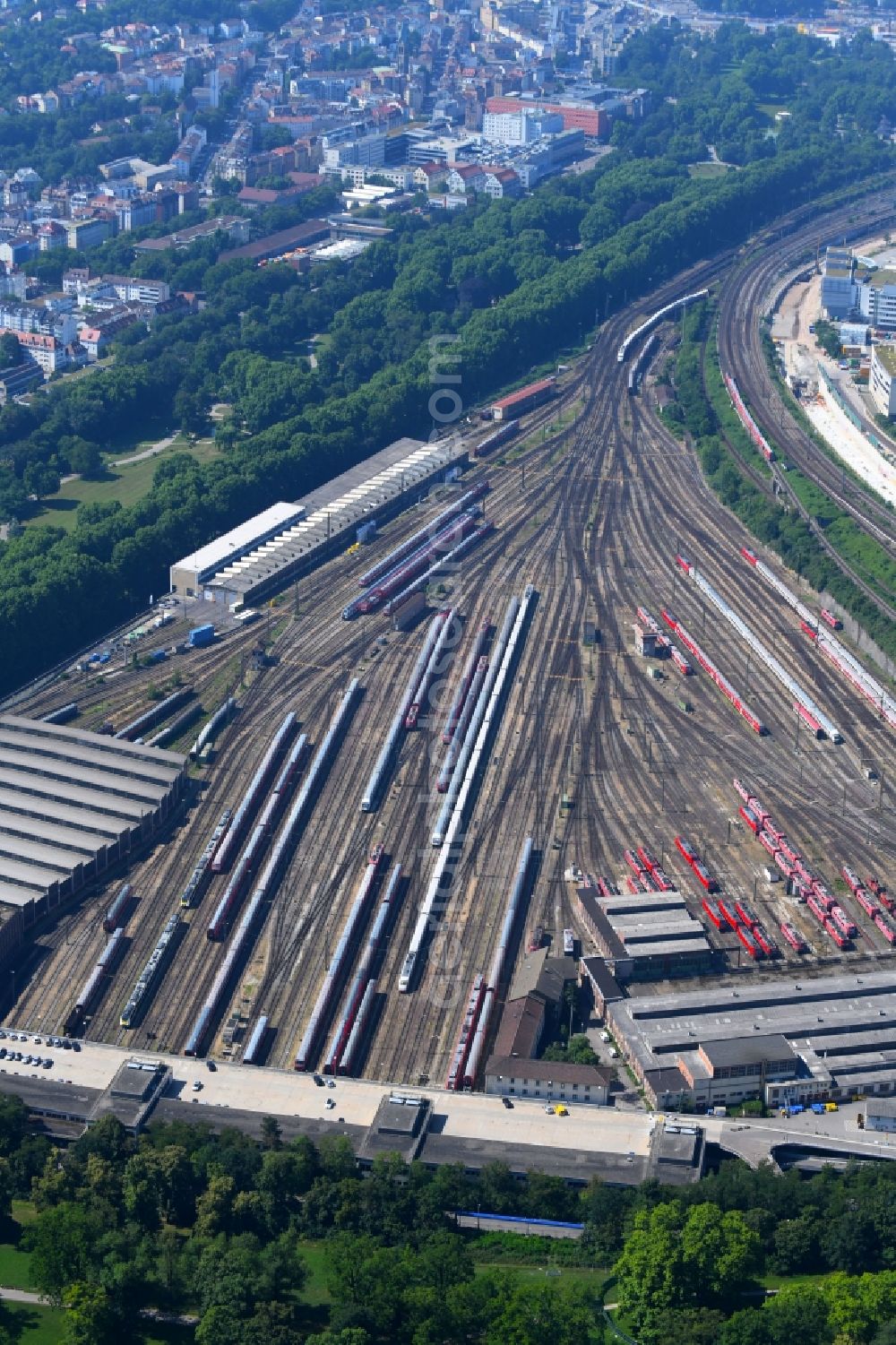 Aerial image Stuttgart - Tracks of Deutschen Bahn AG at the depot of the operating plant in Stuttgart in the state Baden-Wurttemberg, Germany