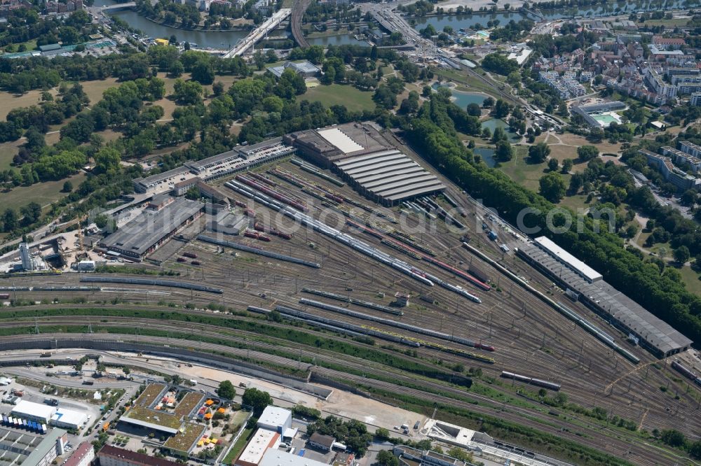 Stuttgart from the bird's eye view: Tracks of Deutschen Bahn AG at the depot of the operating plant in Stuttgart in the state Baden-Wurttemberg, Germany