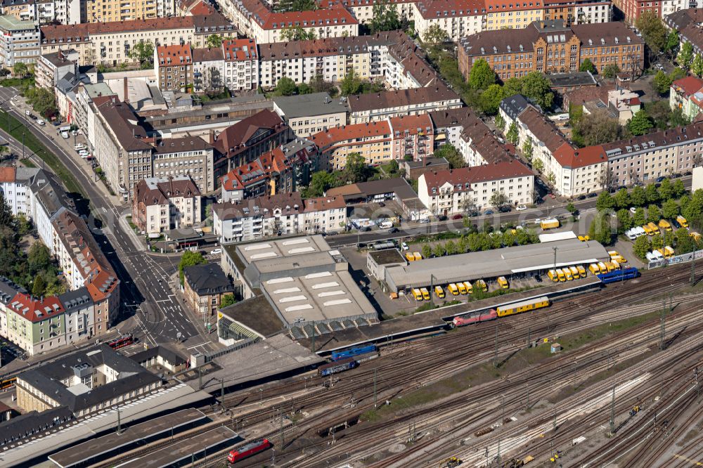 Aerial photograph Karlsruhe - Marshalling yard and freight station of the Deutsche Bahn in the district Suedstadt in Karlsruhe in the state Baden-Wurttemberg, Germany