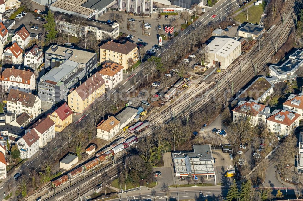 Aerial image Reutlingen - Tracks of Freunde of Zahnradbahn at the depot of the operating plant in Reutlingen in the state Baden-Wurttemberg, Germany