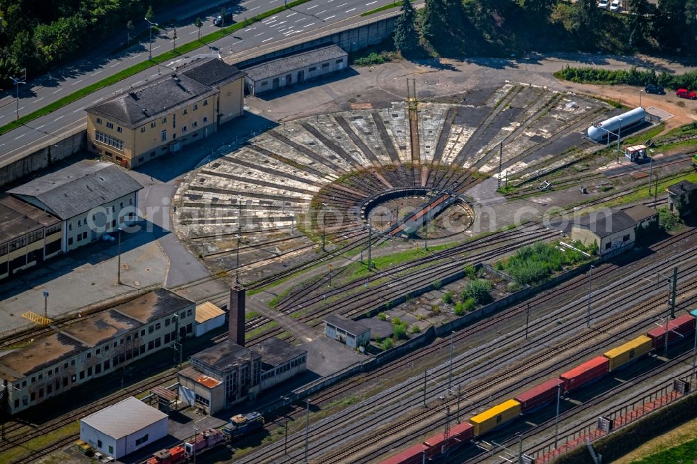 Aerial image Regensburg - Tracks on Kirchmeierstrasse at the depot of the operating plant in Regensburg in the state Bavaria, Germany