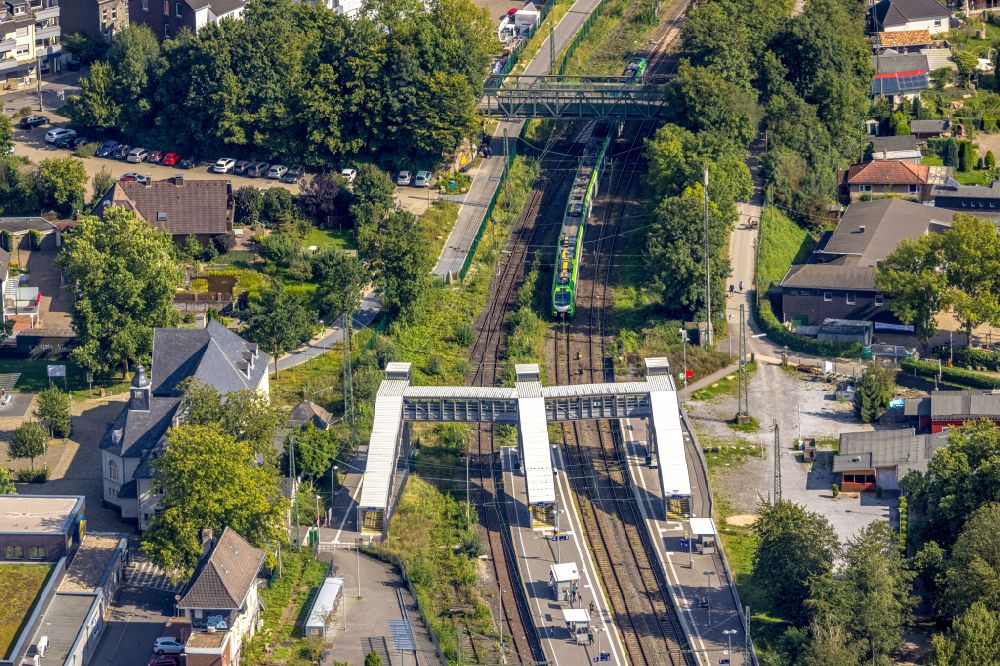 Aerial photograph Bochum - Station railway building of the Deutsche Bahn in the district Dahlhausen in Bochum in the state North Rhine-Westphalia, Germany