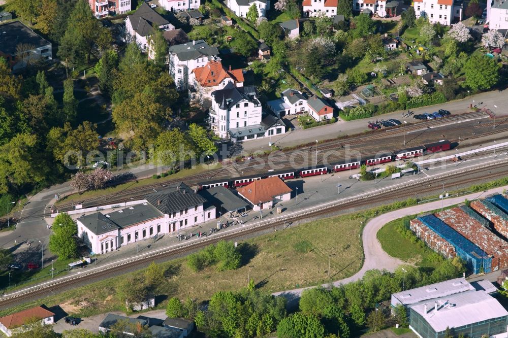 Bad Doberan from the bird's eye view: Station railway building of the Deutsche Bahn in Bad Doberan in the state Mecklenburg - Western Pomerania, Germany