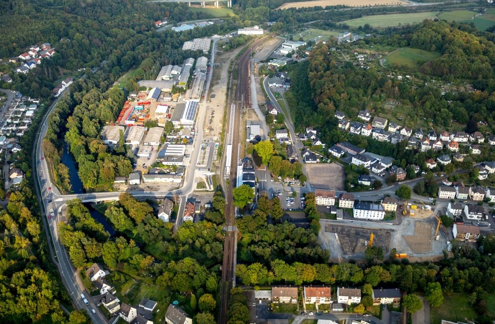 Arnsberg from the bird's eye view: Station railway building of the Deutsche Bahn in Arnsberg in the state North Rhine-Westphalia, Germany