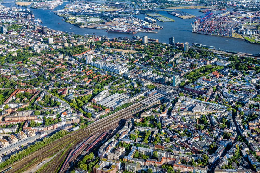 Hamburg from above - Railway tracks and facilities of the Deutsche Bahn at the train station Hamburg-Altona in Hamburg in Germany. There are plans to redevelop the area