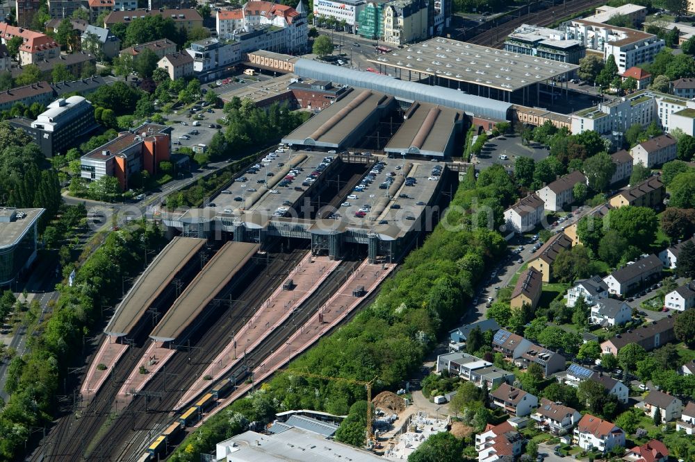 Kassel from the bird's eye view: Station railway building of the Deutsche Bahn in Kassel in the state Hesse, Germany