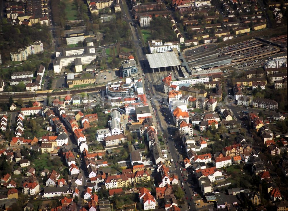 Aerial photograph Kassel - Station railway building of the Deutsche Bahn in Kassel in the state Hesse, Germany