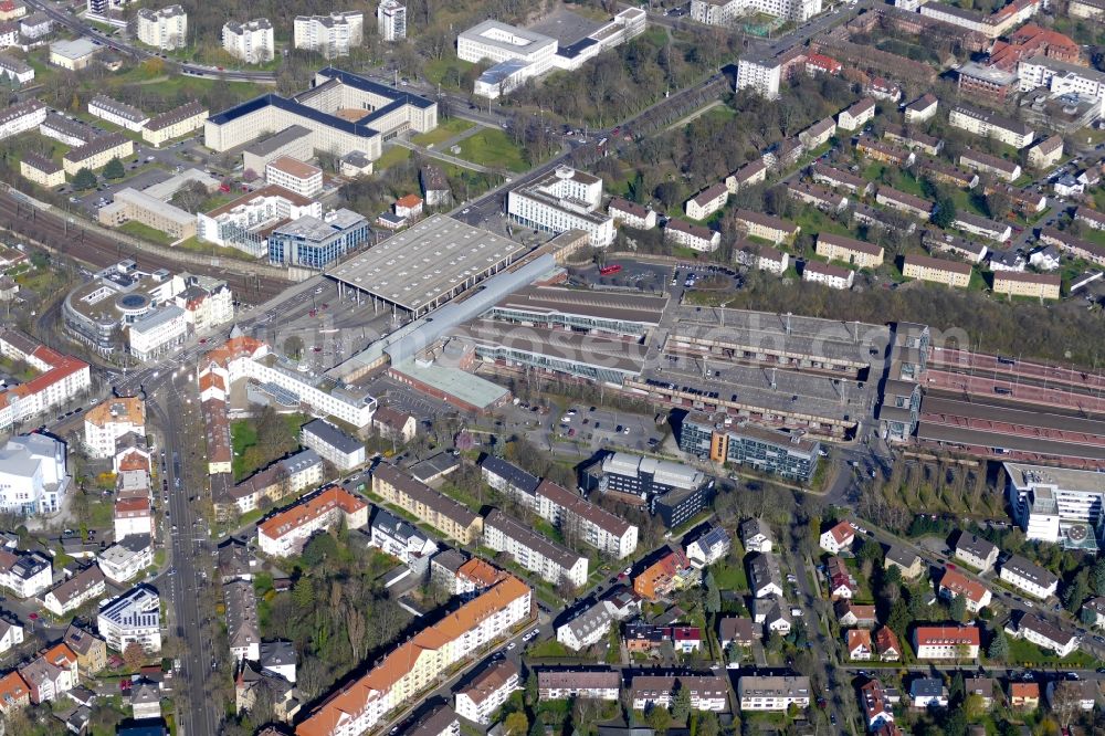 Aerial photograph Kassel - Station railway building of the Deutsche Bahn in Kassel in the state Hesse, Germany