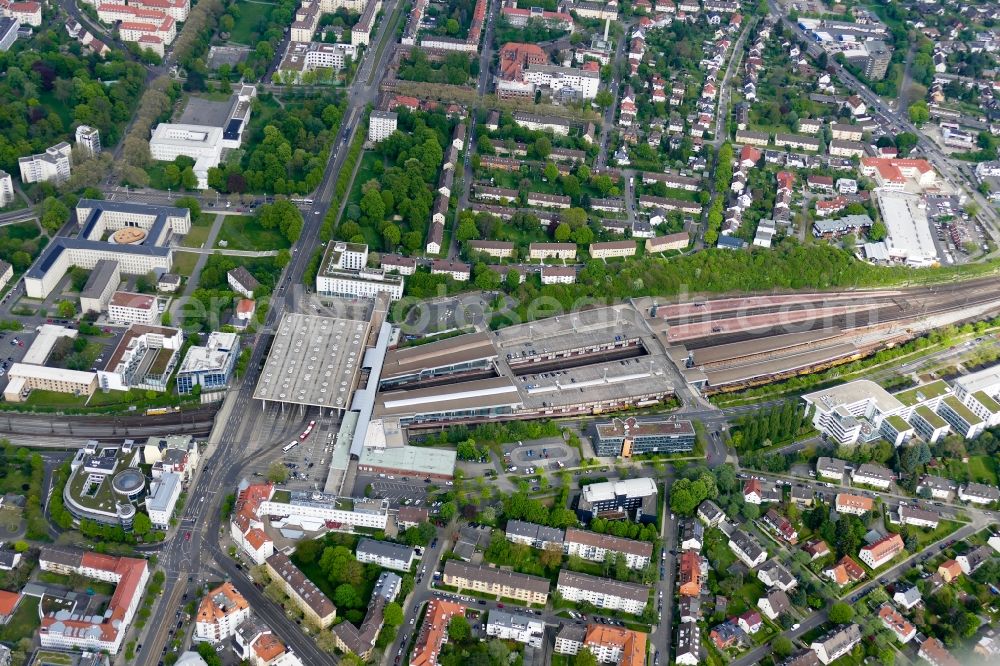 Aerial image Kassel - Station railway building of the Deutsche Bahn in Kassel in the state Hesse, Germany