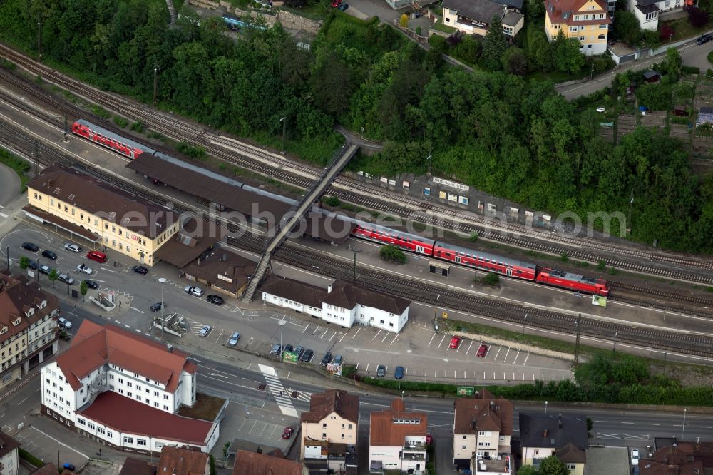 Aerial image Geislingen an der Steige - Station railway building of the Deutsche Bahn of trainstation Geislingen (Steige) in Geislingen an der Steige in the state Baden-Wurttemberg, Germany