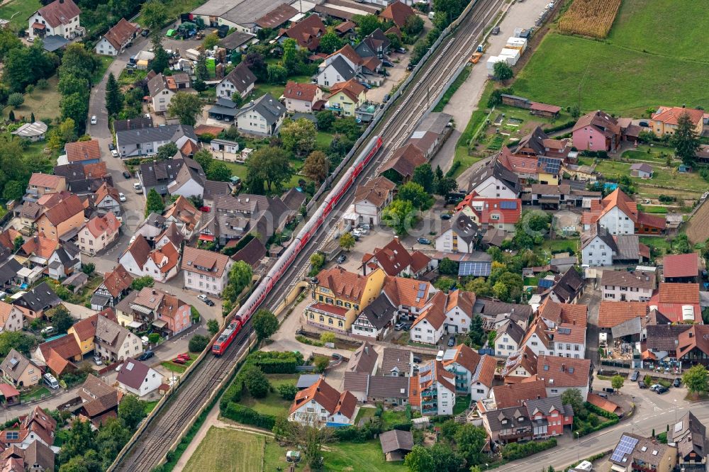 Aerial photograph Köndringen - Station railway building of the Deutsche Bahn in Koendringen in the state Baden-Wuerttemberg, Germany