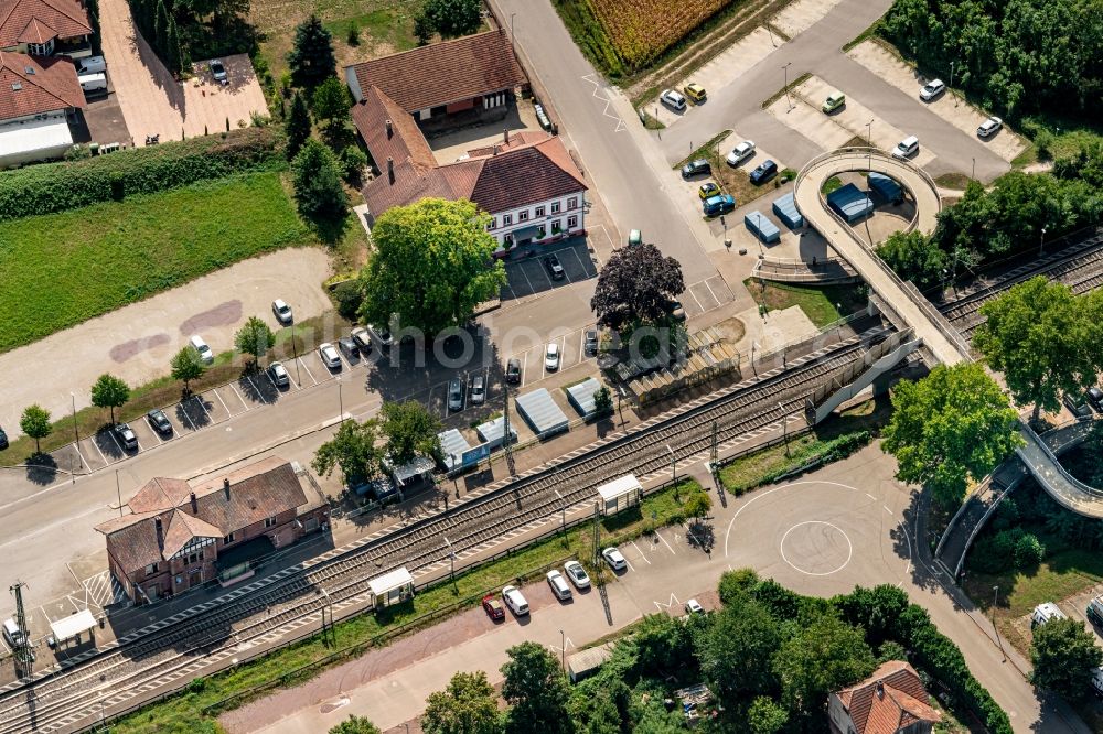 Aerial image Orschweier - Station railway building of the Deutsche Bahn in Orschweier in the state Baden-Wuerttemberg, Germany