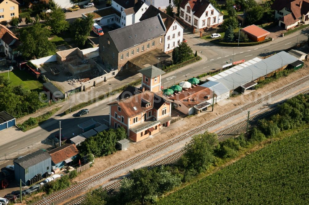 Rülzheim from above - Station railway building of the Deutsche Bahn in Ruelzheim in the state Rhineland-Palatinate