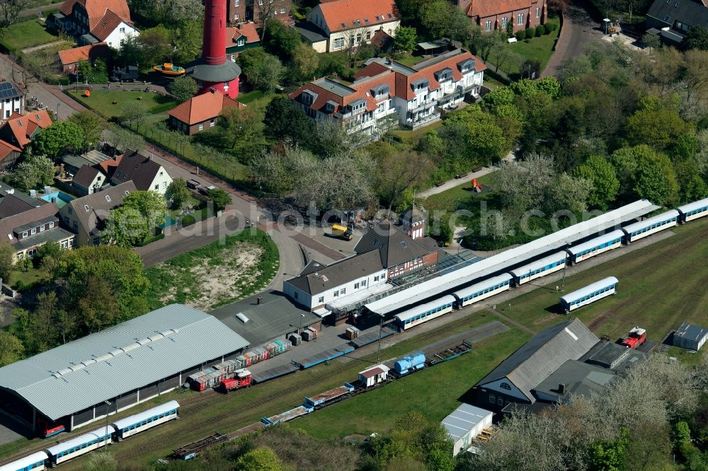 Wangerooge from the bird's eye view: Station railway building of the Deutsche Bahn in Wangerooge in the state Lower Saxony, Germany