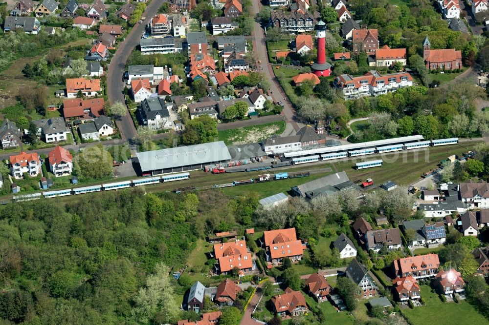 Aerial image Wangerooge - Station railway building of the Deutsche Bahn in Wangerooge in the state Lower Saxony, Germany
