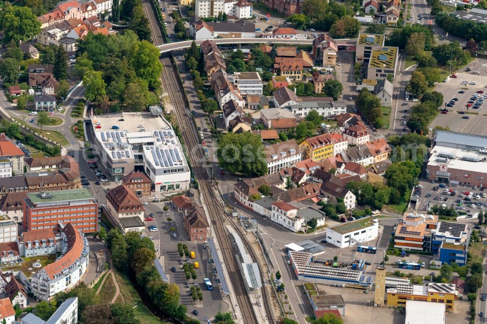 Aerial image Emmendingen - Train station railway building in Emmendingen in the state Baden-Wuerttemberg, Germany