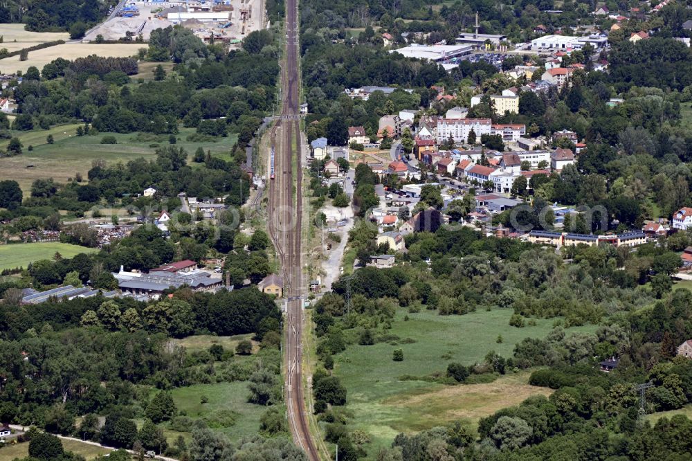 Aerial image Zossen - Train station railway building in Zossen in the state Brandenburg, Germany