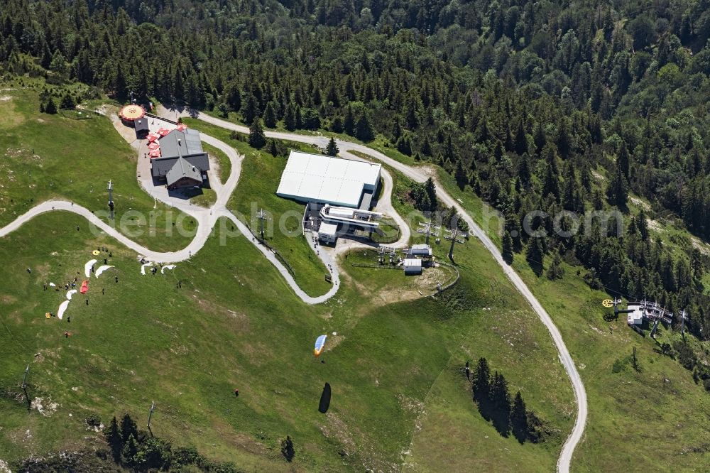 Aerial photograph Kössen - Paraglider taking off at the Unterberghorn launch site in Koessen in Tyrol, Austria