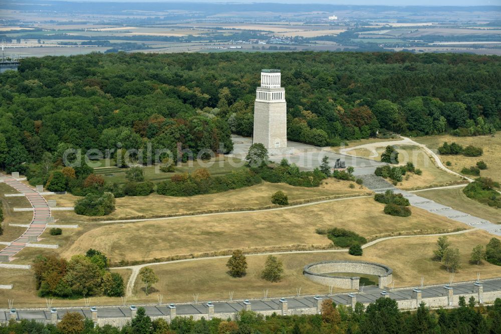 Aerial image Weimar - Tourist attraction of the historic monument Nationale Mahn- and Gedenkstaette of DDR Buchenwald in the district Ettersberg in Weimar in the state Thuringia, Germany