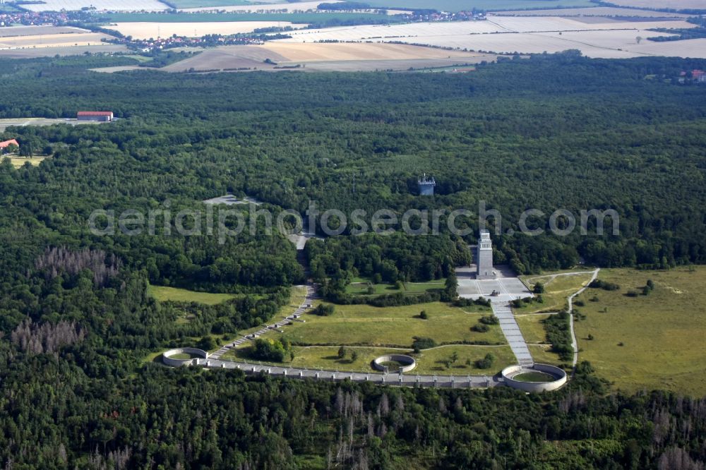 Aerial photograph Weimar - Tourist attraction of the historic monument Nationale Mahn- and Gedenkstaette of DDR Buchenwald in the district Ettersberg in Weimar in the state Thuringia, Germany